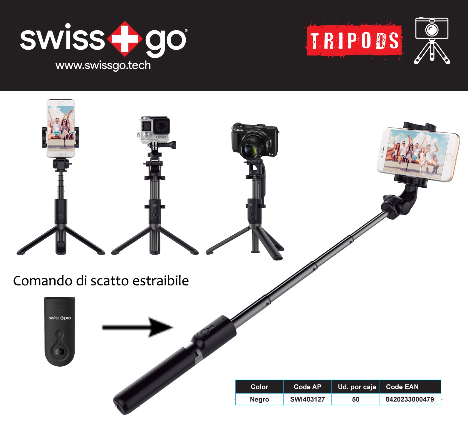 SWISS-GO SELFIE TREPPIEDE BLUETOOTH VIP-01