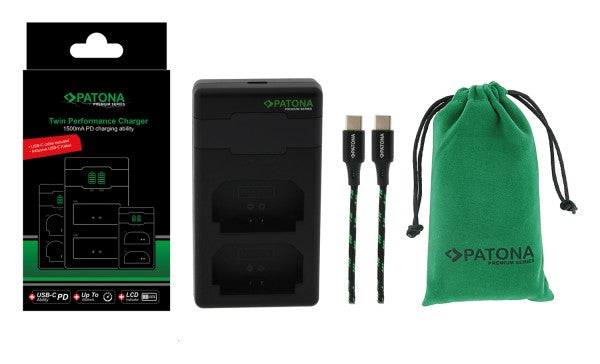 PATONA PREMIUM TWIN PERFORMANCE PD CHARGER FOR SONY NP-FZ100 A7 III A7M3 ALPHA 7 III A7 R III A7RM3 ALPHA 7 R III A9 INCL. USB-C CABLE