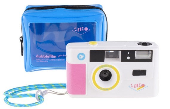 DUBBLEFILM SHOW CAMERA WHITE 35MM WITH FLASH INCL. CASE
