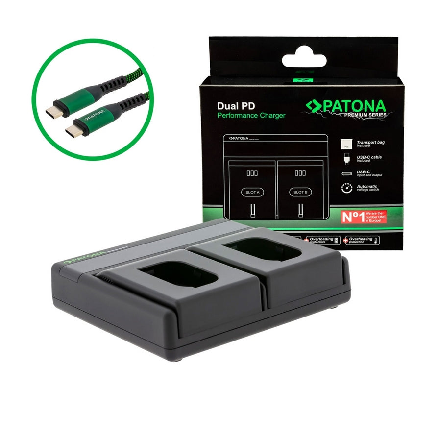 CARICABATTERIA PREMIUM DUAL PD PERFORMANCE PER PANASONIC DMW-BLK22 CON INGRESSO / USCITA USB-C