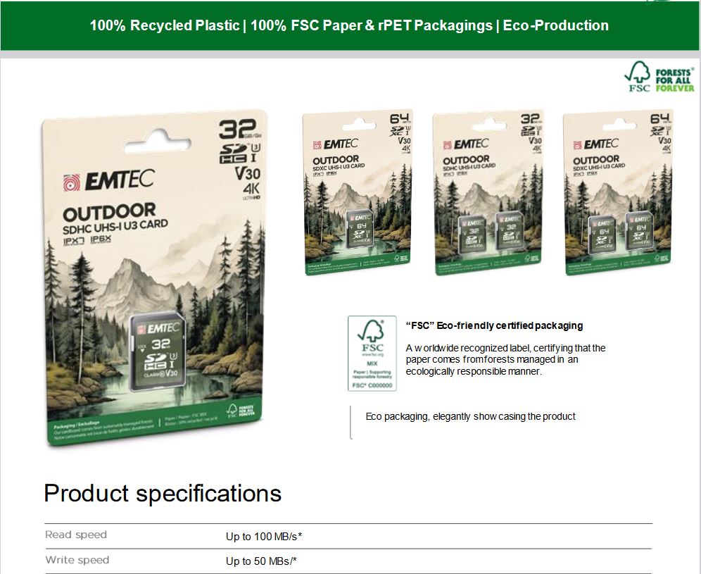 Emtec SD OUTDOOR 64GB CLASSE 10 UHS-I V30 U3 IP6X IPX7