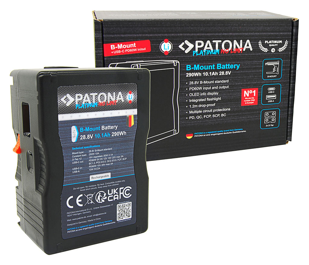 PATONA Batteria Platinum B-Mount con USB-C Input e Output 2xD-Tap 16V