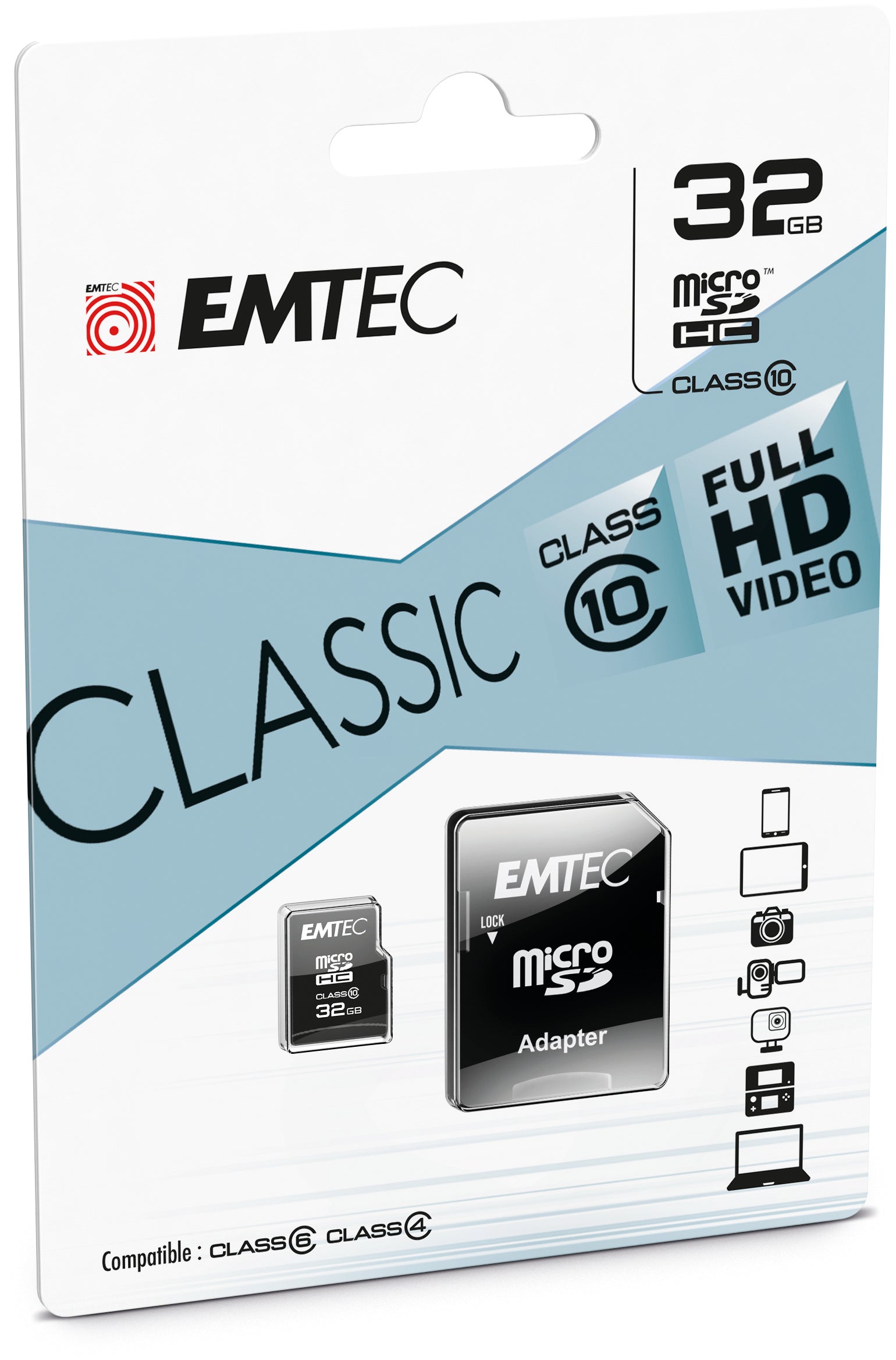 Emtec 32GB MICRO SDHC CLASSE 10 CLASSIC 20MB/12MB CON ADATTATORE Emtec 32GB MICRO SDHC CLASSE 10 CLASSIC 20MB/12MB CON ADATTATORE