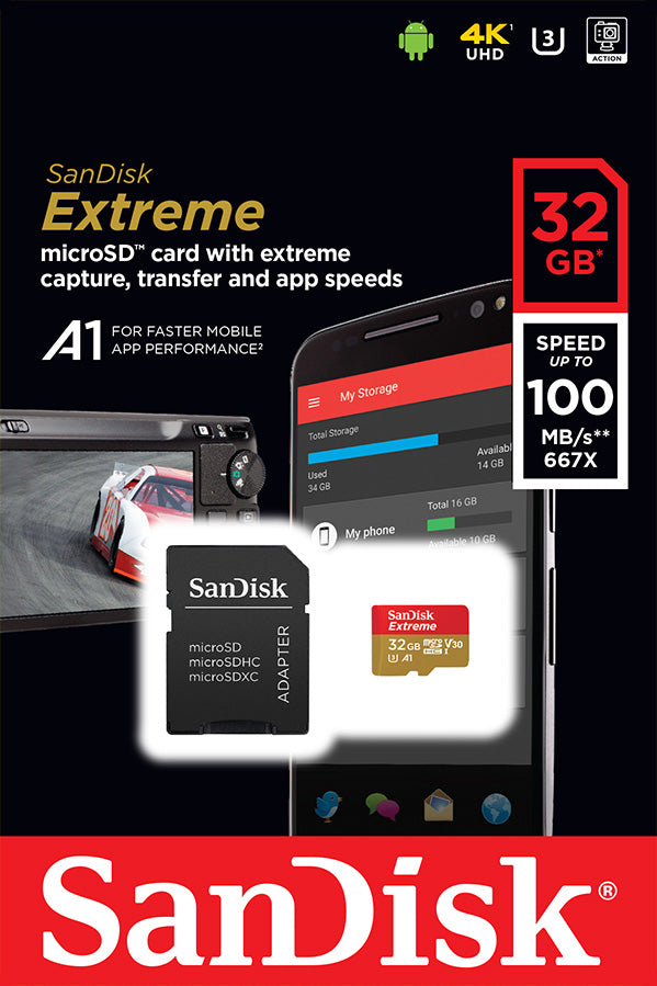 32GB EXTREME MICROSDHC V30 100MB/S UHS-I CLASSE 10
