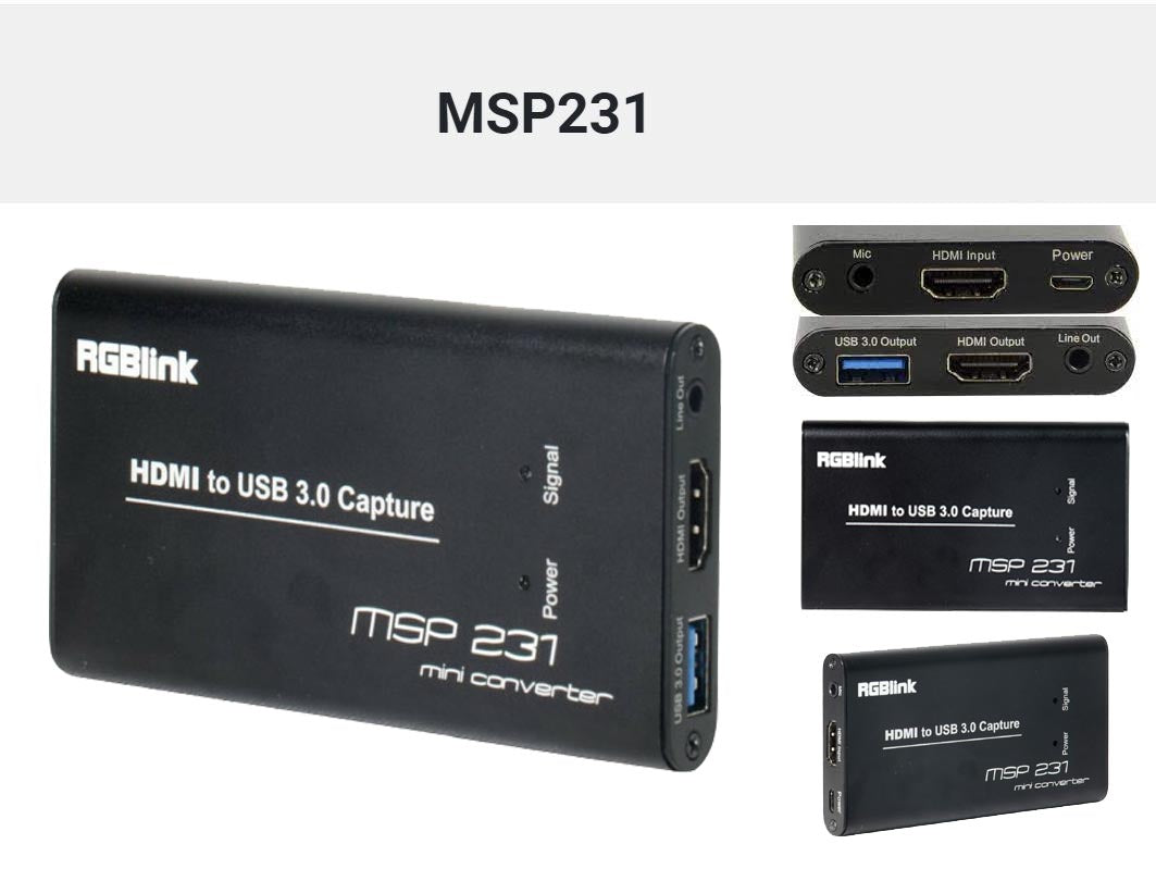 RGBLINK SCHEDA DI ACQUISIZIONE HDMI + AUDIO JACK 3.5MM A USB 3.0 + LOOP HDMI OUT + USCITA AUDIO JACK 3.5MM