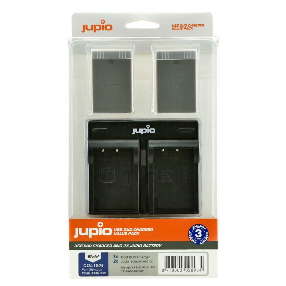 Jupio Value Pack: 2x Batteria PS-BLS5 / PS-BLS50 1210mAh + USB caricatore doppio Olympus