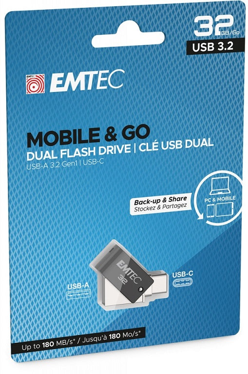 EMTEC DUAL USB3.2 TO TYPE-C PEN DRIVE 32GB T263C USB-C