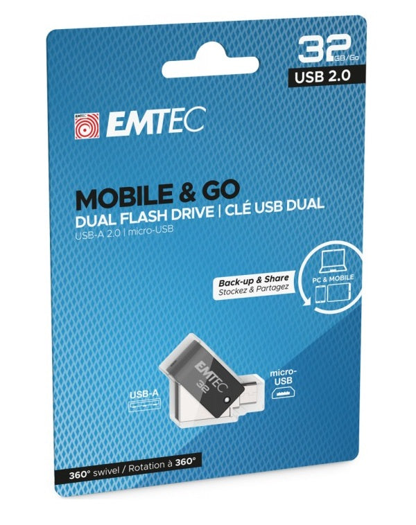 Emtec T260B USB 32 GB USB A / MICRO-USB 2.0 NERO, ACCIAIO INOSSIDABILE