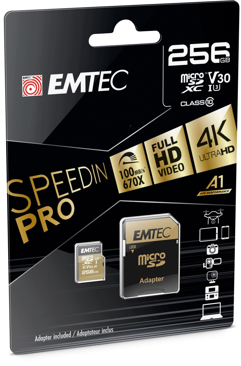Emtec MICROSD 256GB UHS-I U3 V30 A1 SPEEDIN PRO CLASSE 10