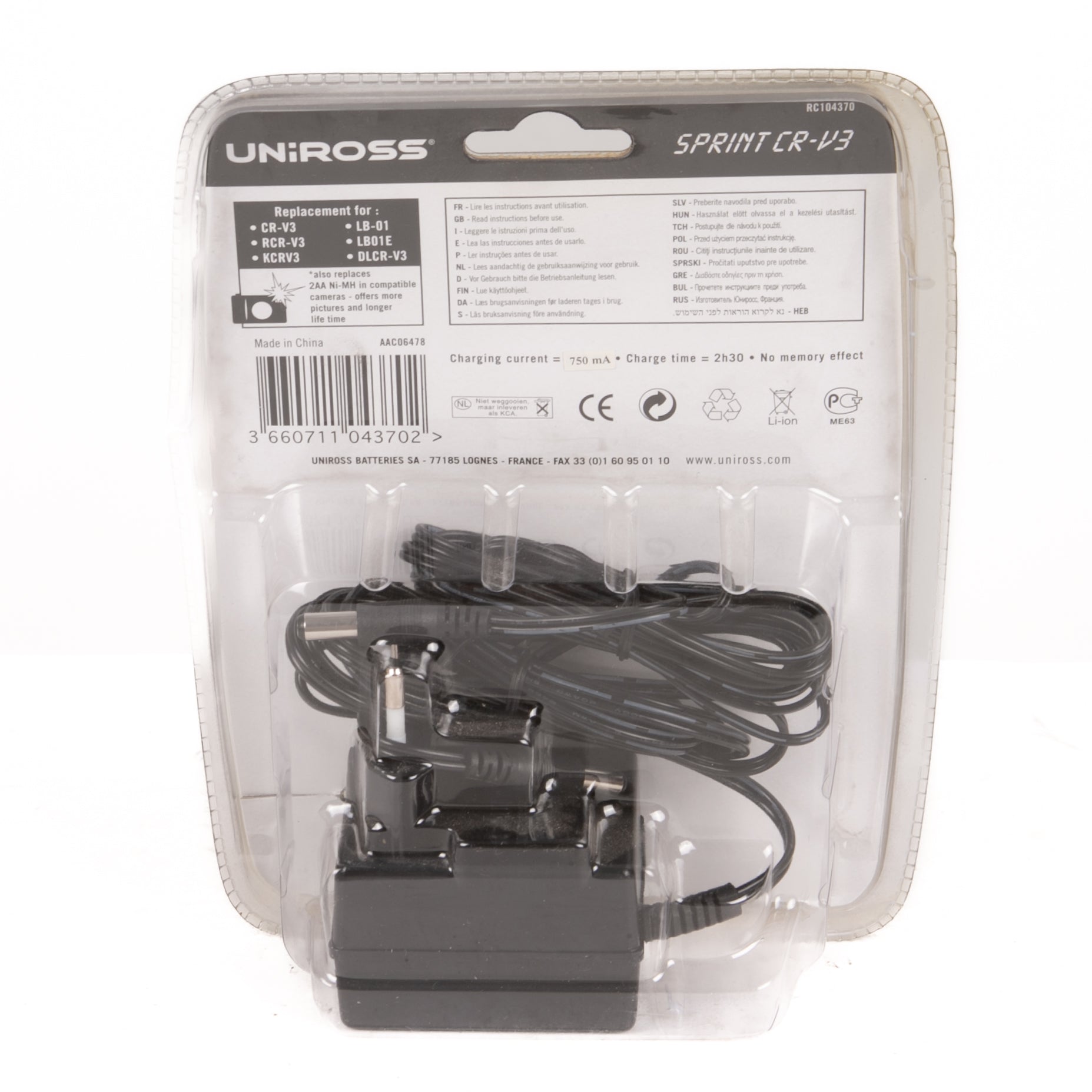 Caricabatteria Uniross CR-V3 include 1 Li-lon 1300 mah