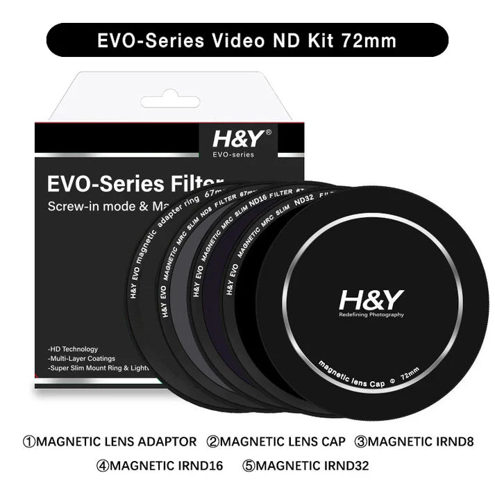 H&Y filtro EVO HD Video ND - Kit IRND 8/16/32 alluminio anodizzato 72mm e adattatore magnetico