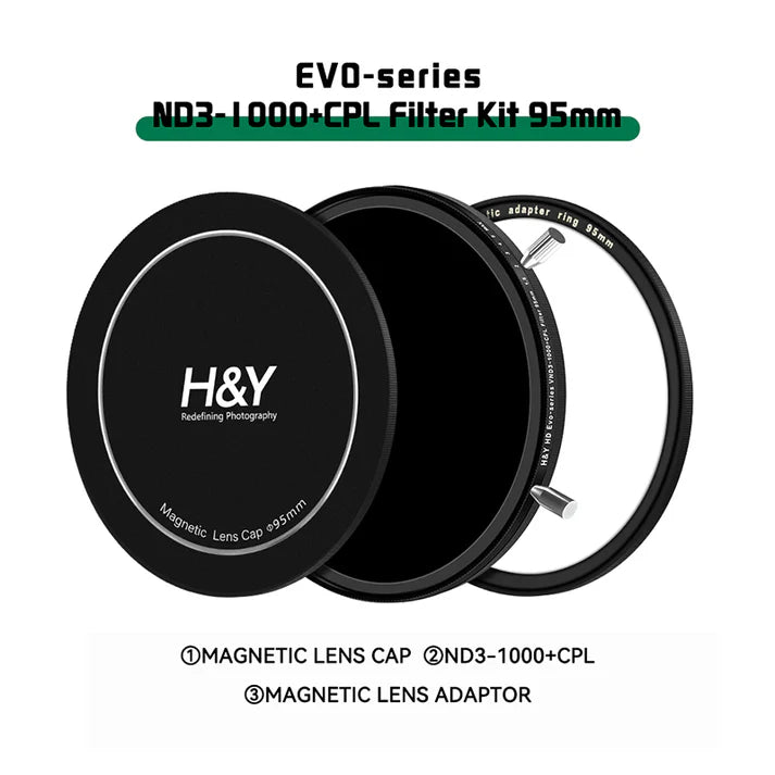H&Y filtro EVO ND3-1000+CPL HD alluminio anodizzato 95mm e adattatore magnetico