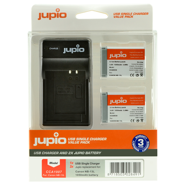 Jupio Value Pack: 2x Batteria NB-13L + USB caricatore singolo