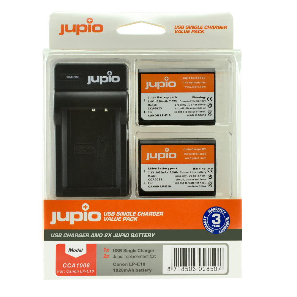 Jupio Value Pack: 2x Batteria LP-E10 + USB caricatore singolo