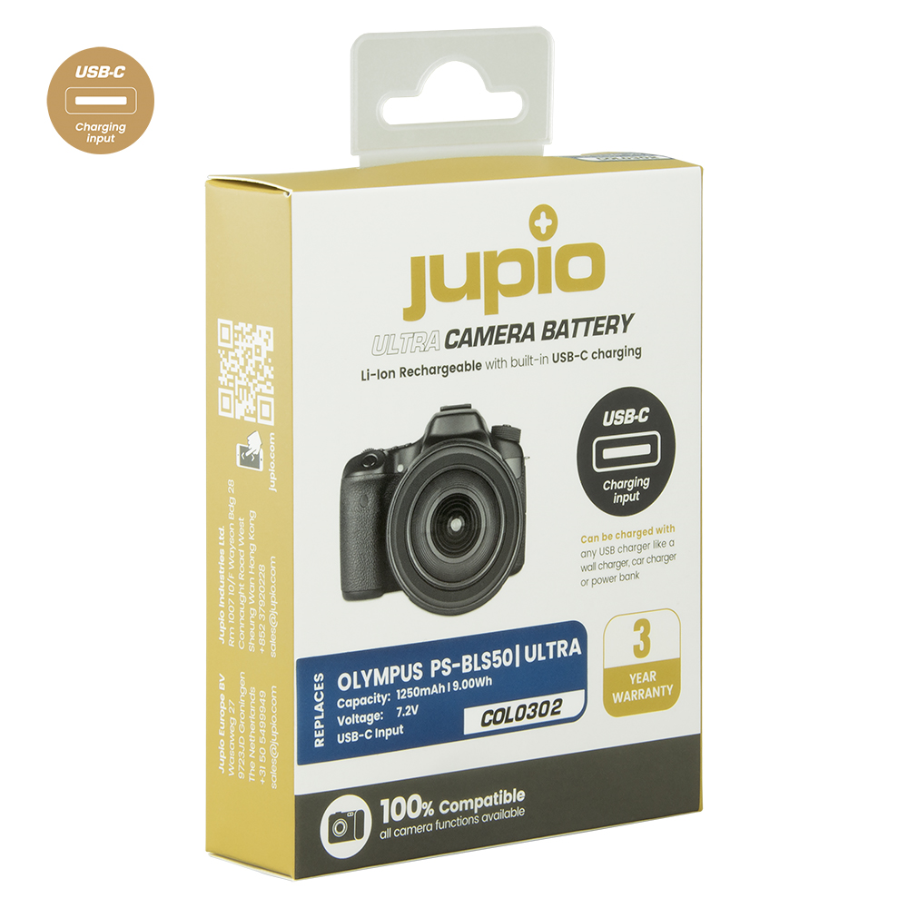 Jupio Batteria *ULTRA C* Olympus PS-BLS5 / PS-BLS50 (USB-C input) 1250mAh