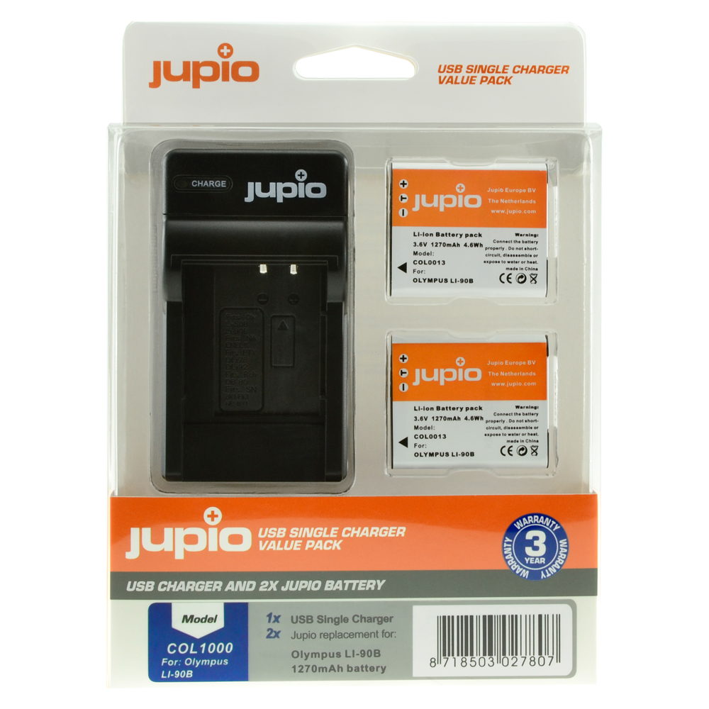Jupio Value Pack: 2x Batteria Li-90B/Li-92B 1270mAh + USB caricatore singolo