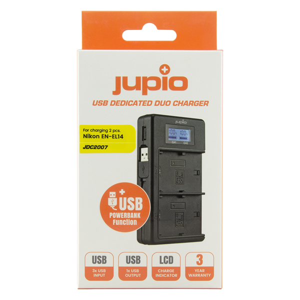 Jupio Caricabatteria doppio USB - LCD per Nikon EN-EL14(A)