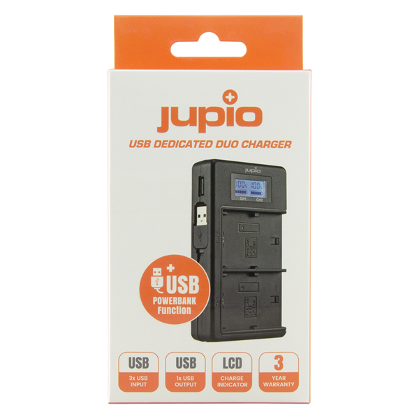 Jupio Caricabatteria doppio USB - LCD per Sony NP-FM50. NP-F550/F750/F970