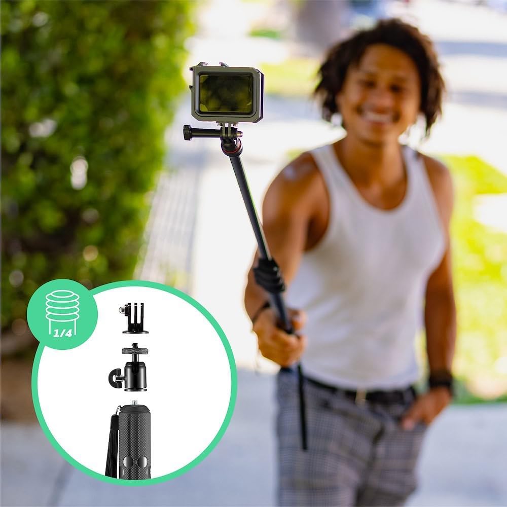 JOBY Compact Monopiede 2-in-1, Fotocamera/Action Cam con Testa a Sfera, Attacco Universale da ¼-20”