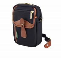 Billingham Borsello Airline Stowaway Tela Nero/Bordi Cuoio marrone chiaro + finiture ottone