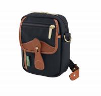 Billingham Borsello Compact Stowaway Tela Nero/Bordi Cuoio marrone chiaro + finiture ottone