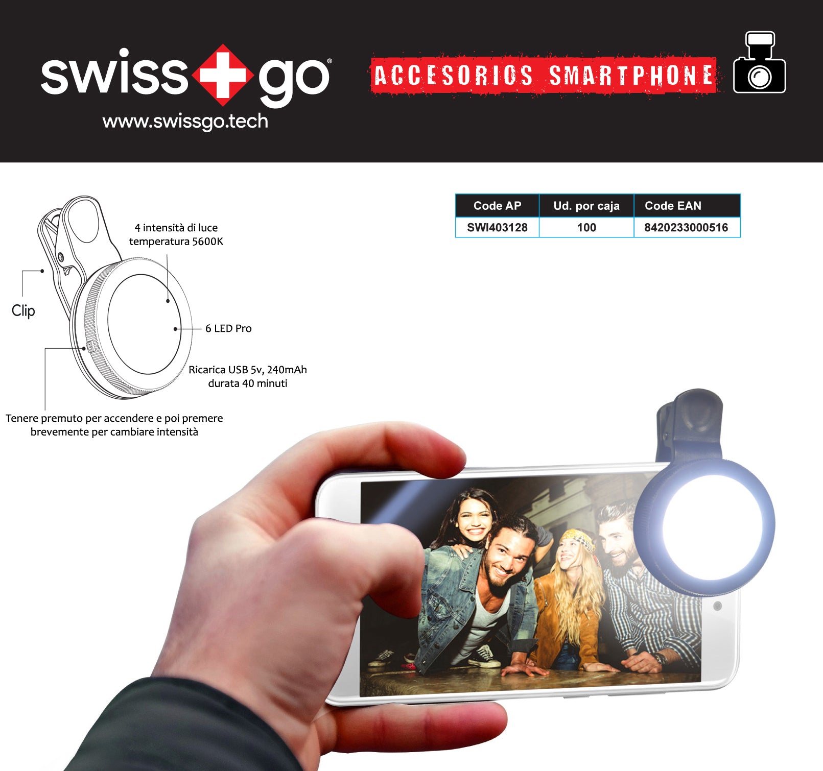 SWISS-GO ILLUMINATORE PER SMARTPHONE LED