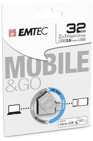 EMTEC DUAL USB2.0 TO MICRO-USB PEN DRIVE 32GB T250
