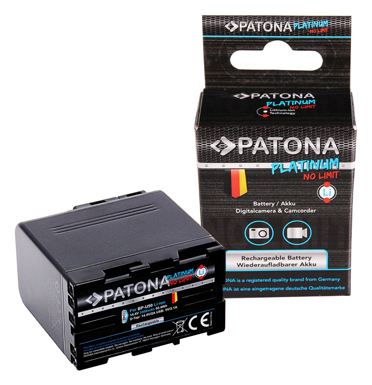 PATONA PLATINUM BATTERY AKKU BP-U50 PER SONY PMW-EX1 EX3 F3 F3K F3L FX5 FX7 FX9 PMW-150 INCL. USB UND D-TAP