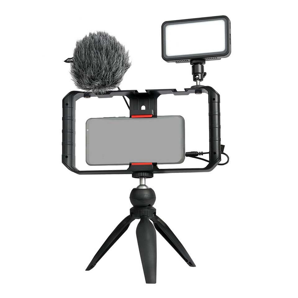 SYNCO M1S VLOGGER KIT1 COMPOSTO DA SHOTGUN M1S + SMARTPHONE/TABLET CAGE + TABLE TRIPOD + LED LP5 BICOLOR 2700-6500K