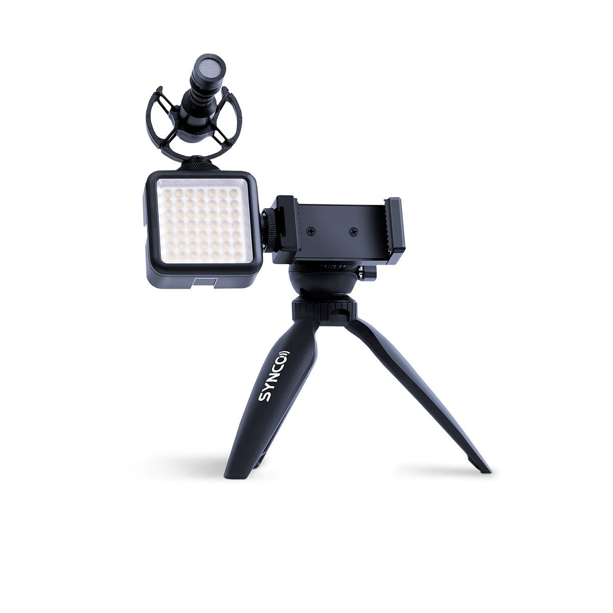 SYNCO M1S VLOGGER KIT 2 COMPOSTO DA SHOTGUN M1S + SMARTPHONE/TABLET CLAMP + TABLE TRIPOD + LED W49 5W 5000K