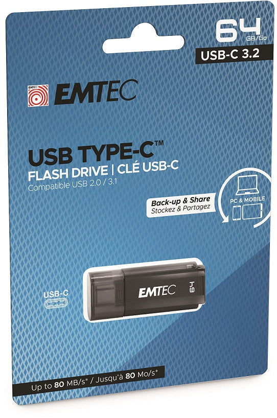 EMTEC USB3.2 TYPE-C PEN DRIVE 64GB USB-C D400 OTG BACK-UP & SHARE SMARTPHONE