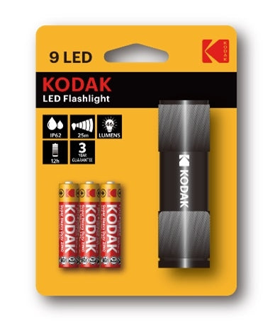 KODAK TORCIA 9 LED ALLUMINIUM FLASHLIGHT BLACK INCL. 3X AAA
