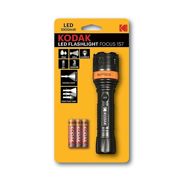 KODAK TORCIA LED FLASHLIGHT FOCUS 157 BLACK INCL. 3X AAA BL1