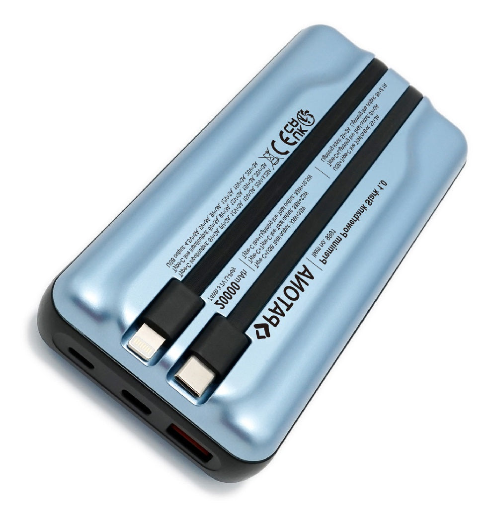 PATONA PREMIUM POWERBANK STARK 1.0 PD65W 20000MAH WITH 2 INTEGRATED CHARGING CABLES USB-C LIGHTNING