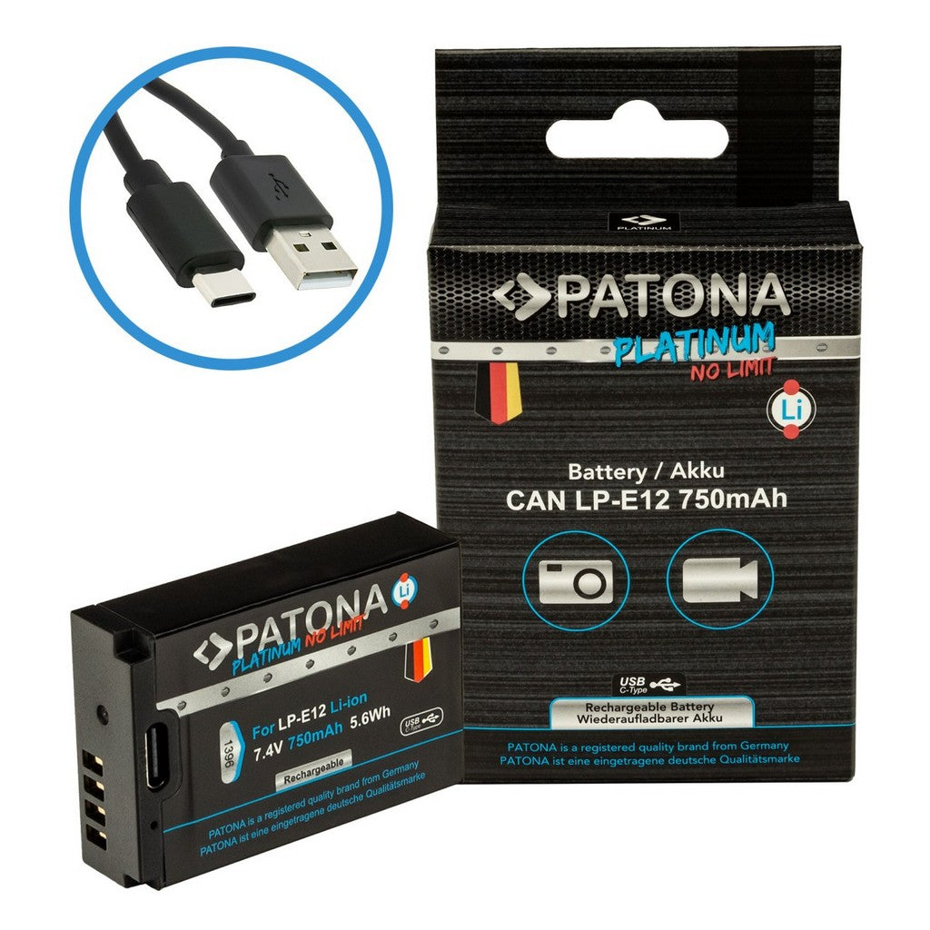 PATONA Batteria Platinum con Input USB-C per Canon LP-E12