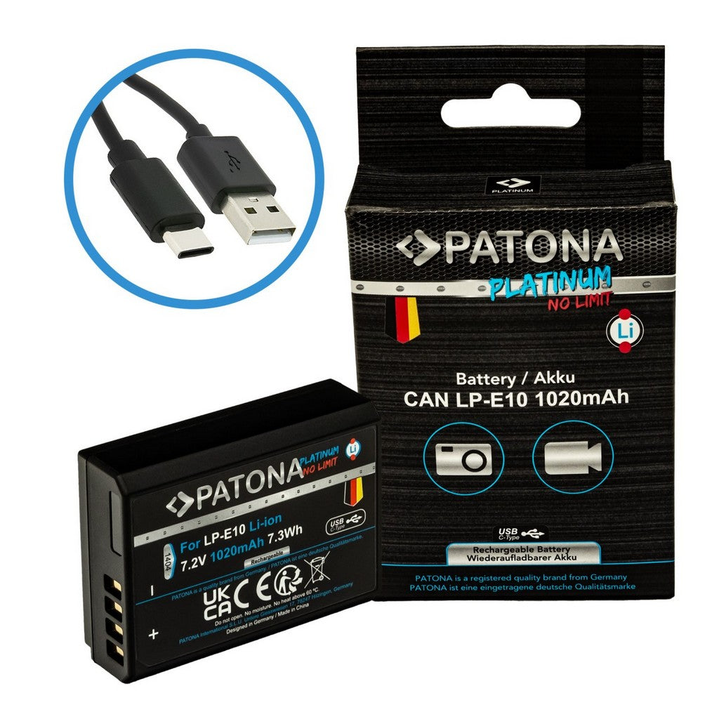 PATONA Batteria Platinum con USB-C Input per Canon LP-E10