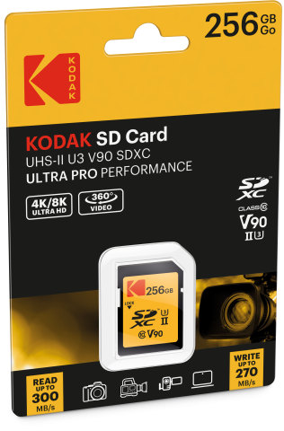 KODAK SD XCII 256GB 300MB/270MB UHS-II U3 CL.10 V90 4K/8K ULTRA PRO