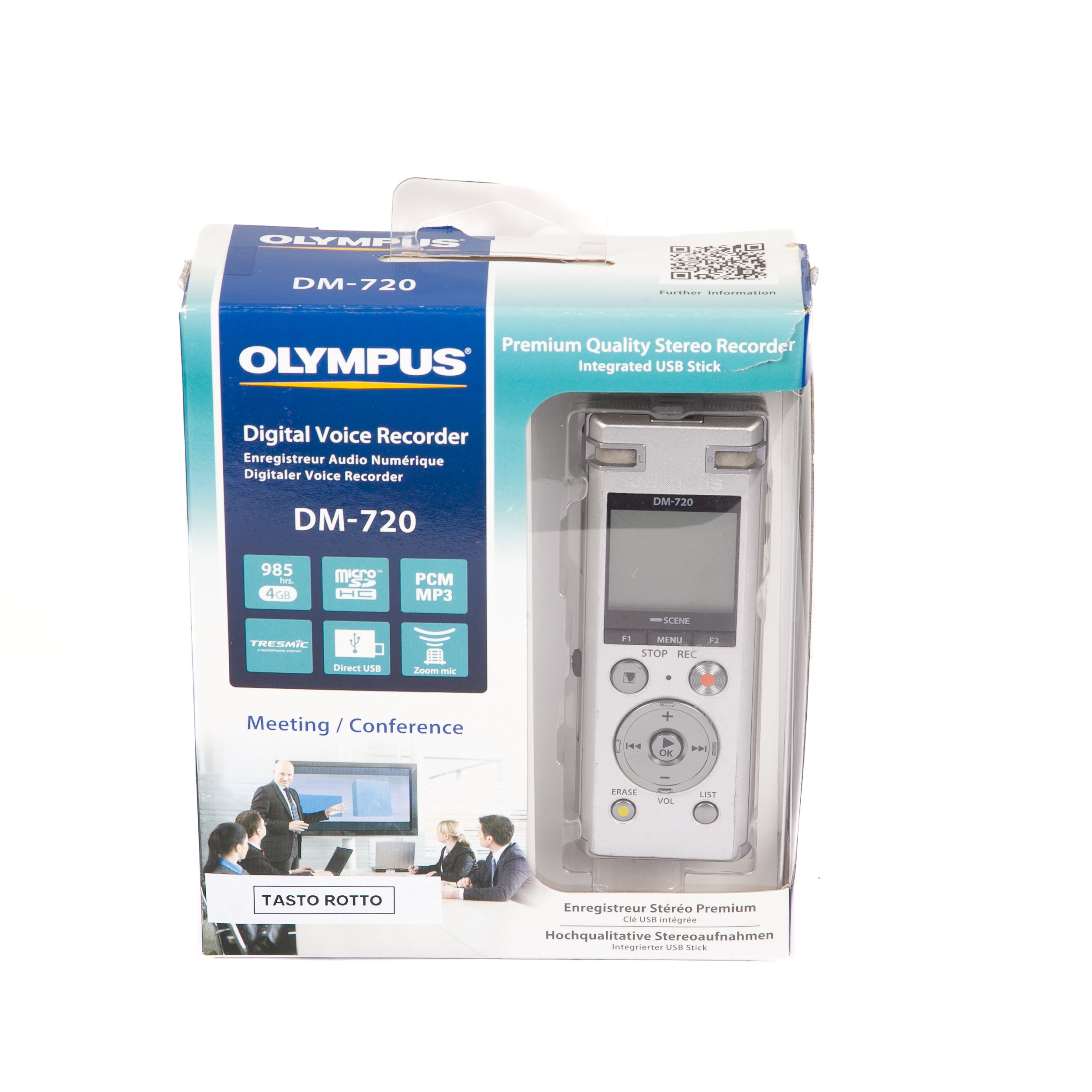 Olympus DM-720 con 4 GB, slot Micro SD, ricarica USB