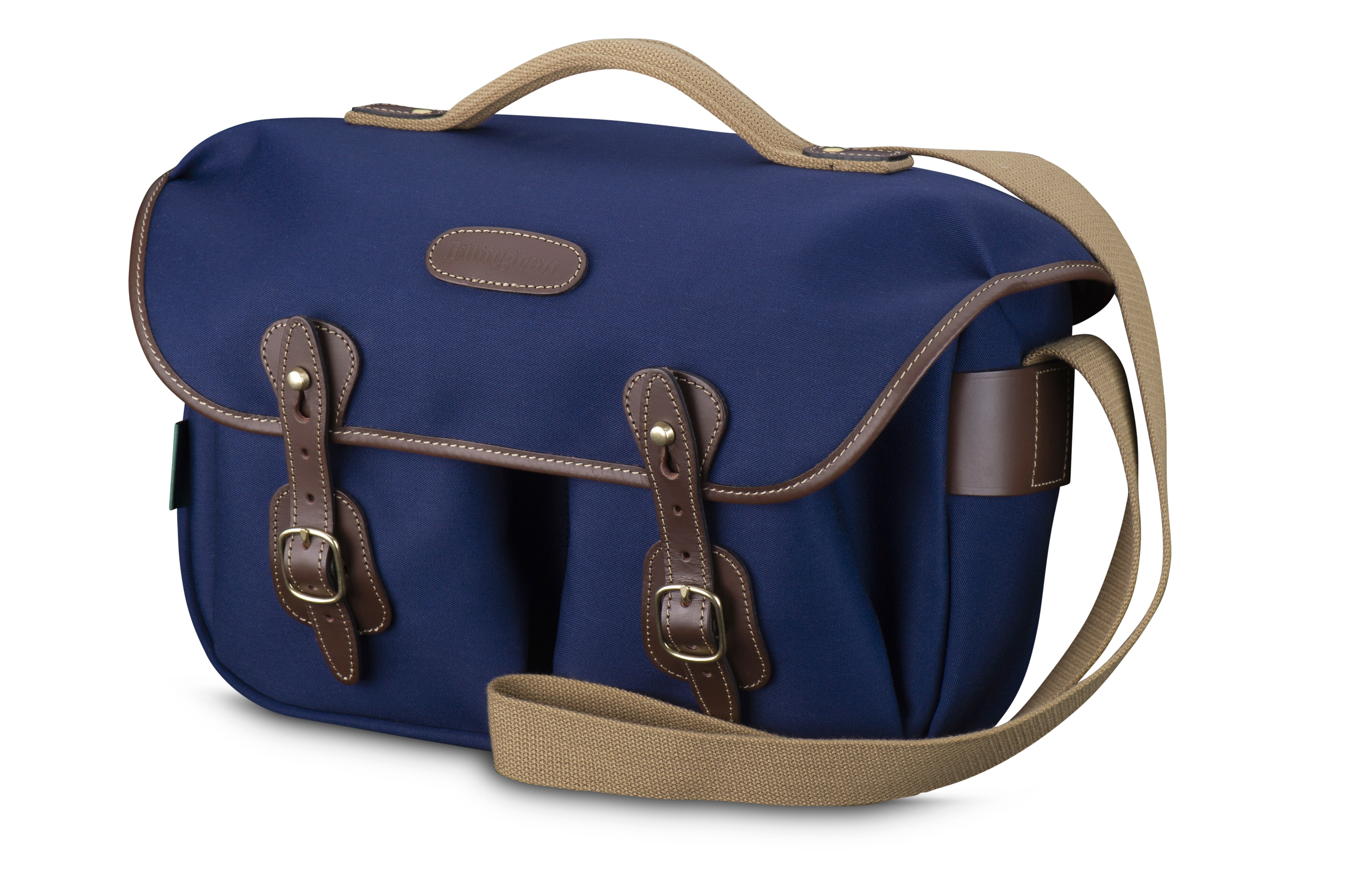 Billingham Borsa Hadley Pro Tela Navy/Bordi Cuoio cioccolato + finiture ottone