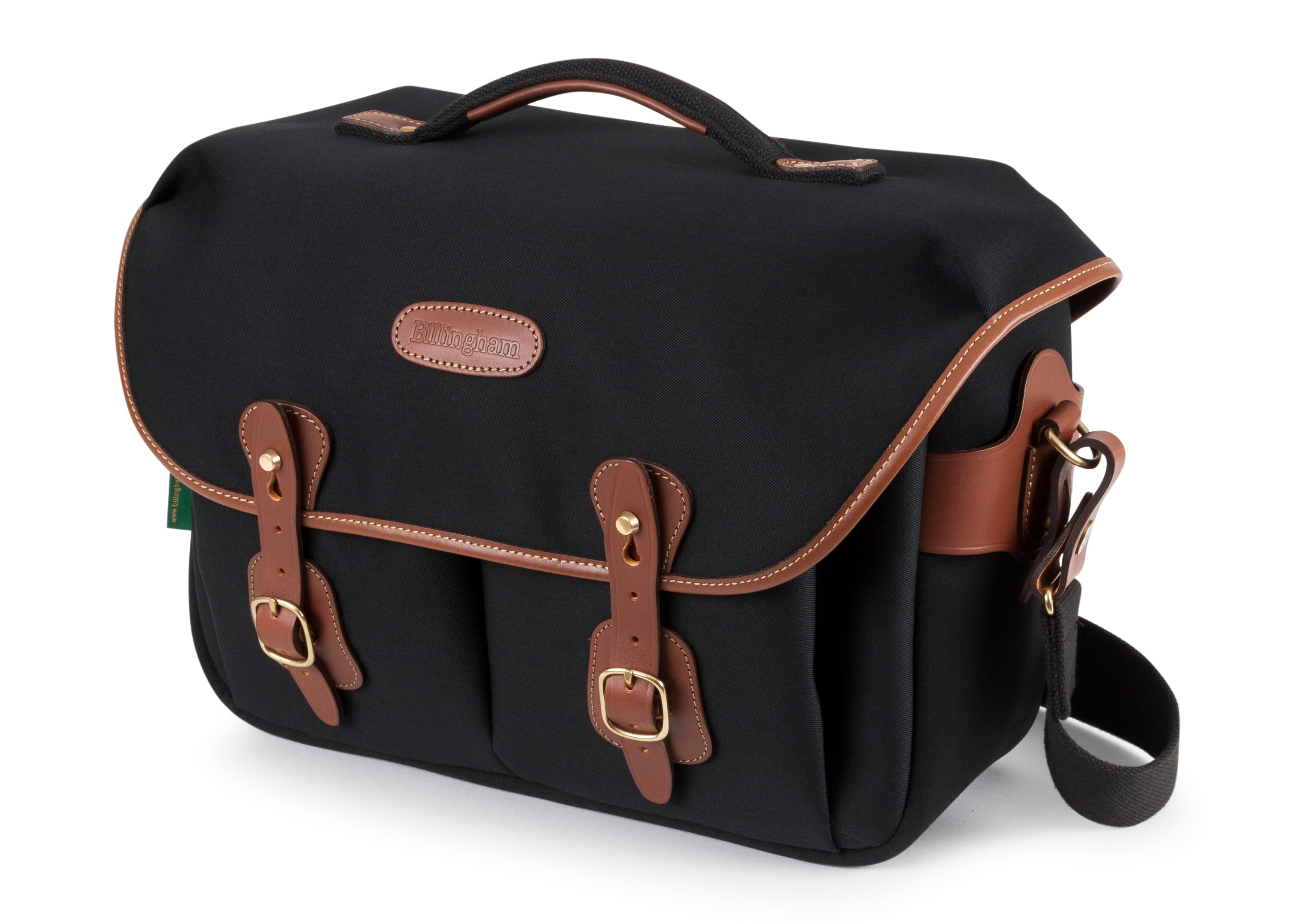 Billingham Borsa Hadley One Tela Nero/Bordi Cuoio marrone chiaro + finiture ottone