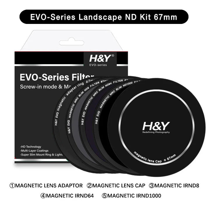 H&Y filtro EVO HD Paesaggio ND - KIT IRND 8/64/1000 alluminio anodizzato 67mm e adattatore magnetico