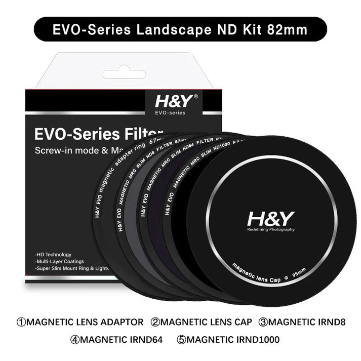 H&Y filtro EVO HD Paesaggio ND - KIT IRND 8/64/1000 alluminio anodizzato 82mm e adattatore magnetico