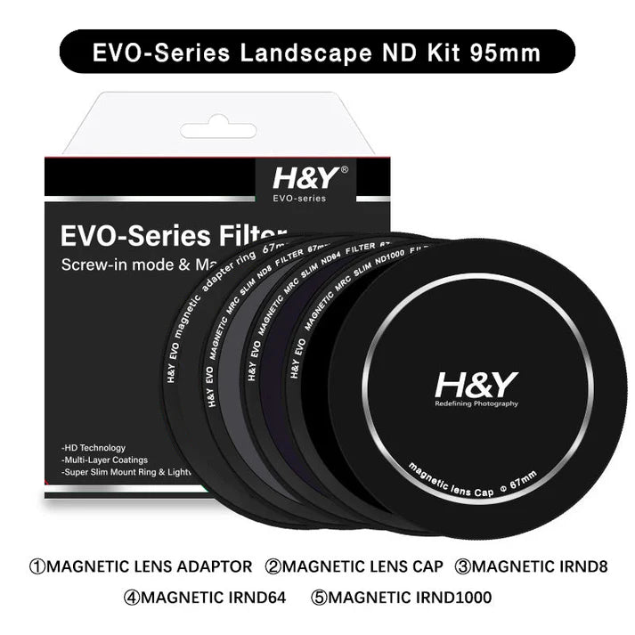 H&Y filtro EVO HD Paesaggio ND - KIT IRND 8/64/1000 alluminio anodizzato 95mm e adattatore magnetico