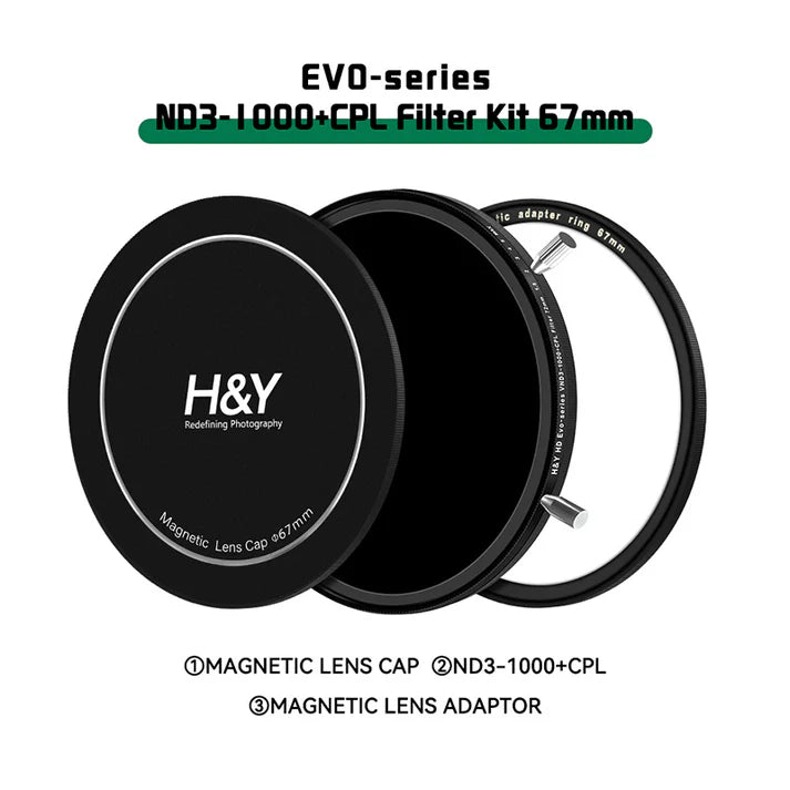 H&Y filtro EVO ND3-1000+CPL HD alluminio anodizzato 67mm e adattatore magnetico