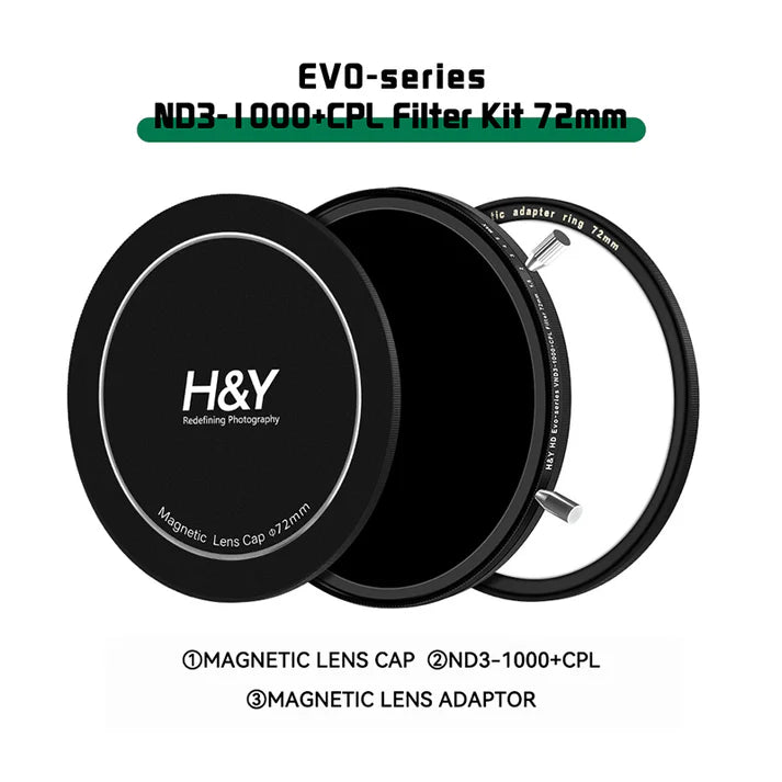 H&Y filtro EVO ND3-1000+CPL HD alluminio anodizzato 72mm e adattatore magnetico