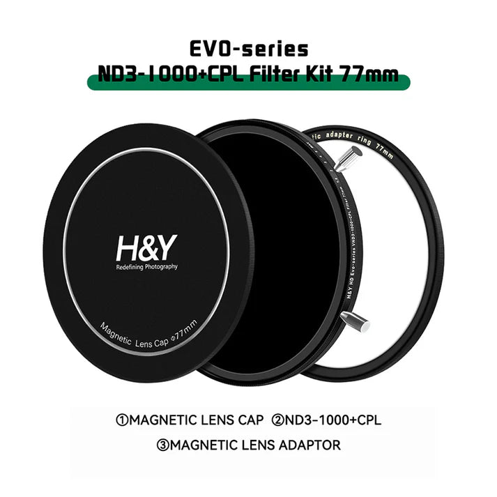 H&Y filtro EVO ND3-1000+CPL HD alluminio anodizzato 77mm e adattatore magnetico
