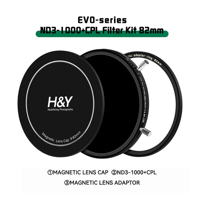 H&Y filtro EVO ND3-1000+CPL HD alluminio anodizzato 82mm e adattatore magnetico