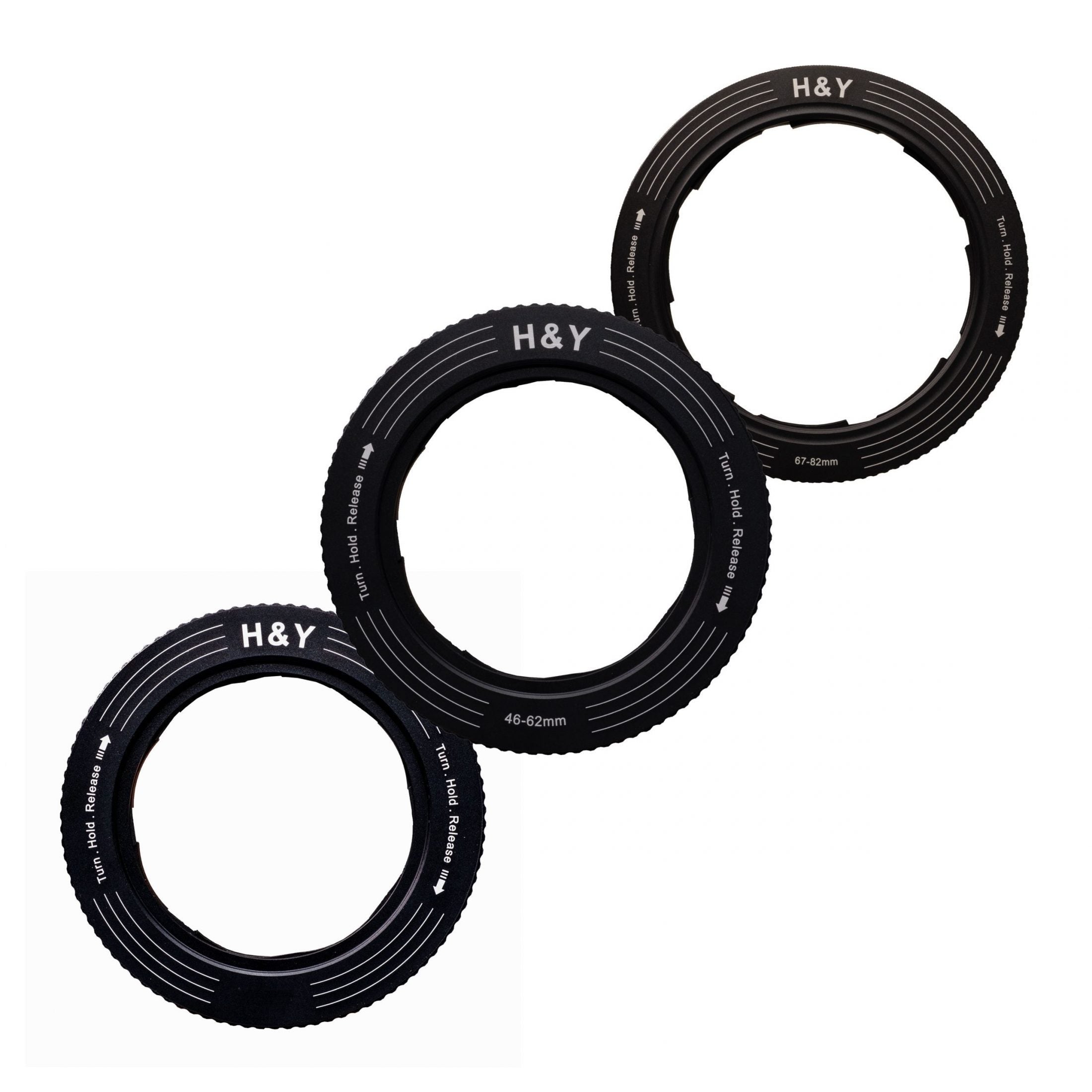 H&Y Filtri Revoring include adattatori multiformato 37-49mm, 46-62mm, 67-82mm