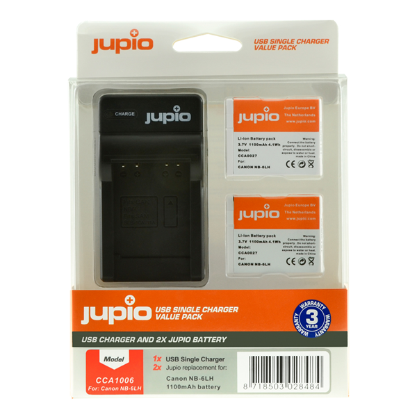 Jupio Value Pack: 2x Batteria NB-6LH + USB caricatore singolo
