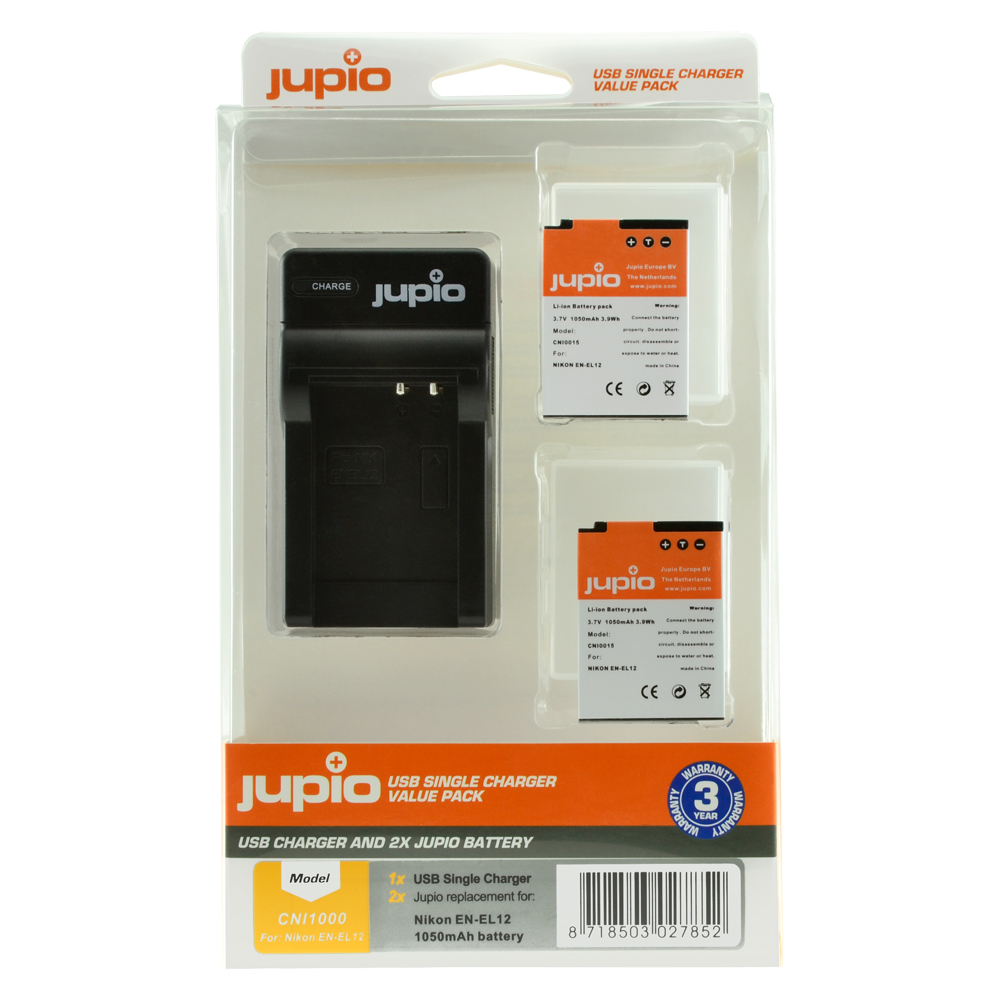 Jupio Value Pack: 2x Batteria EN-EL12 + USB caricatore singolo
